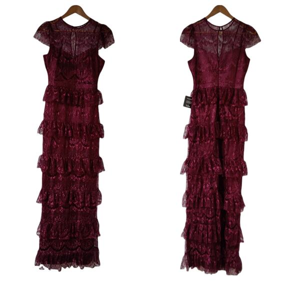 Lulus Romantic Daydreamer Burgundy Lace Tiered Maxi Dress - Picture 3 of 5